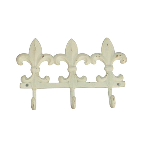Cast Iron Fleur De Lys French Country Rack Ornament - Great For Storage (Cream)