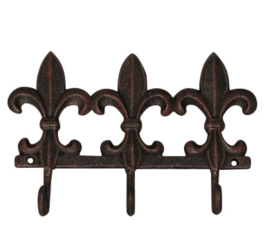 Cast Iron Fleur De Lys French Country Rack Ornament - Great For Storage (Rustic)