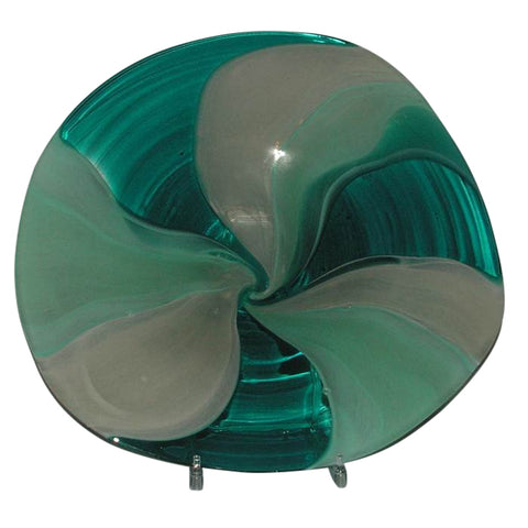 Decorative Shades of Turquoise "Iris" Handblown Glass Display Plate