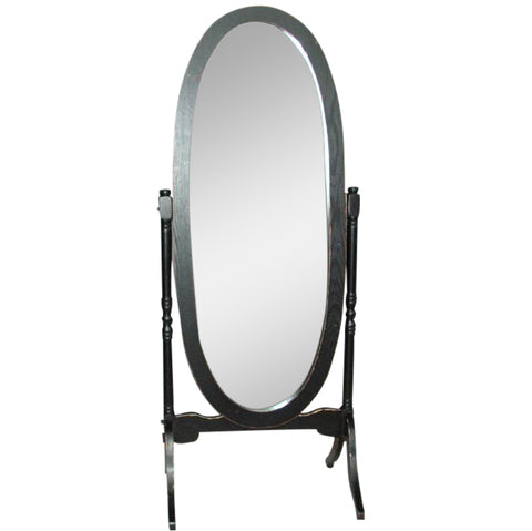 Queen Anne Cheval Mirror On Stand Shabby Chic Black Wood