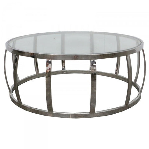 Drum Shaped Modern Metal & Glass Coffee Table