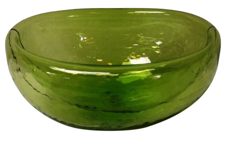Luxury Handblown Double Glass Salad Bowl / Serving Bowl For Entertaining (Smaller Green)