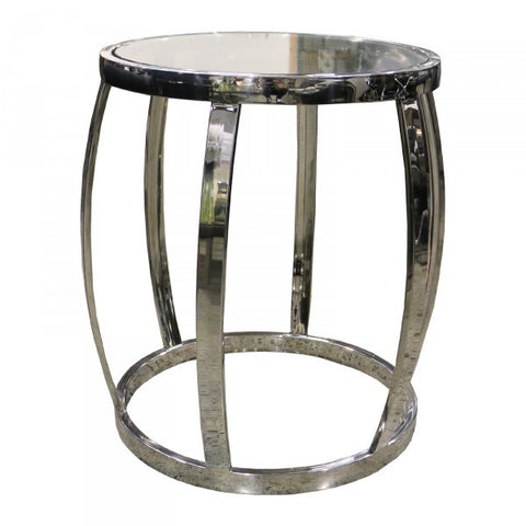 Drum Shaped Modern Metal & Glass Side Table