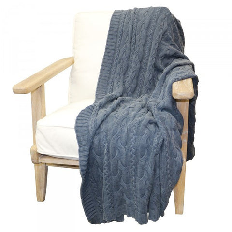 Blue Wash Cotton Cable Lounge / Bed Throw