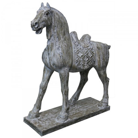 Hugo Horse On Plinth Ornate White Washed Decorative Ornament