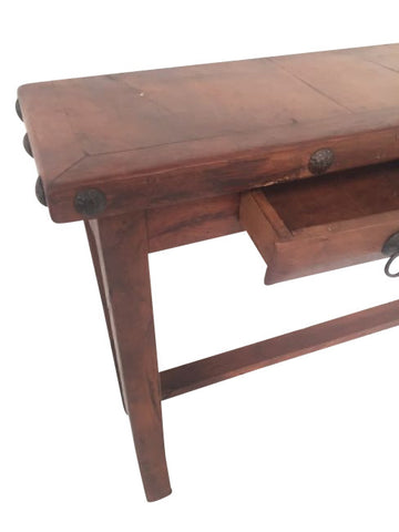 Mesquite Rustic Chic Wood Console Table / Desk With Drawers & Iron Detail