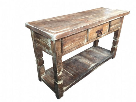 Calabasas Rustic White Washed Wood Console Table Made In Mexico