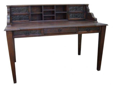 Rustic Writing Desk "Laguna Madre" Made In Mexico With Hand Forged Iron Detail