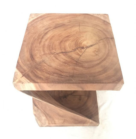 Twisted Abstract Teak Wood Block Side Table - Modern Rustic