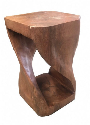 Organic Abstract Shaped Teak Wood Block Side Table - Modern Rustic