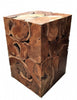 Boxed Abstract Teak Wood Block Side Table - Modern Rustic