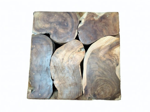 Boxed Abstract Teak Wood Block Side Table - Modern Rustic