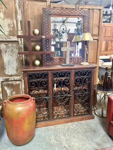Bar Wine Rack With Serville Doors Hand Forged Iron & Rustic Wood