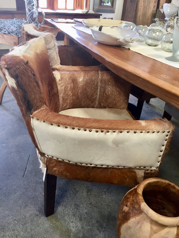 Bilboa Dining Chair / Occasional Chair Tan & White Goat Hide