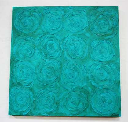 Teal Roses Mexican Oil On Canvas Painting 1.1m x 1.1m
