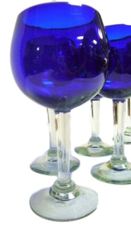 Handblown Solid Mexican Glass Red Wine Goblets - Set of 6 (Cobalt Colour)