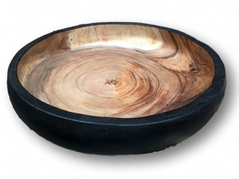 Decorative Round Bowl Charred Blackened Wood