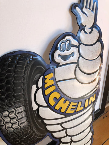 Michelin Man Large Rustic Embossed Automobilia Metal Wall Art Man Cave Sign