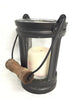 Rustic Iron & Glass Bucket Candleholder Lanterns With Handle - Set of Two