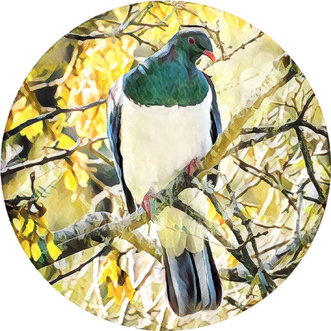 Gorgeous Round Kereru Art Print On Glass Wall Hanging