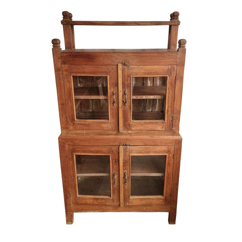 Unique Antique Wood & Glass Display Cabinet Sideboard Shelving Unit