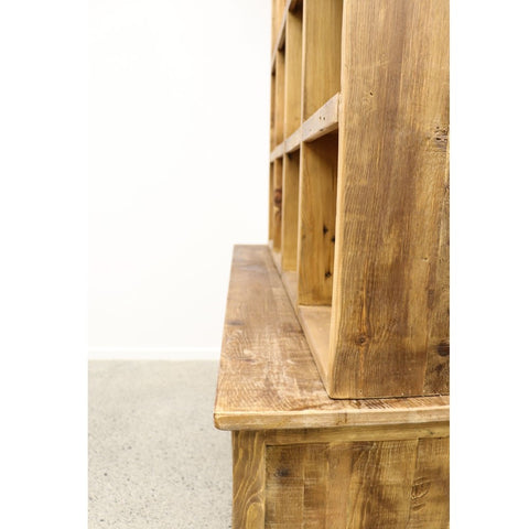 Cuba Reclaimed Pine Hutch Dresser / Sideboard Bookcase With Sliding Cupboard Doors