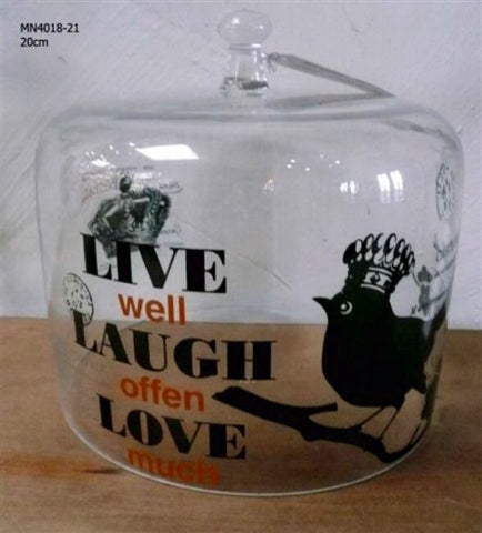 Glass Food Cover 'Live Well, Laugh Often, Love Much' - Great Outdoor Entertaining Accessory