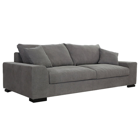 Phoenix Grey Modern Minimalist Three Seater Linen Sofa / Lounge