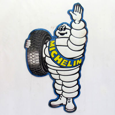 Michelin Man Large Rustic Embossed Automobilia Metal Wall Art Man Cave Sign