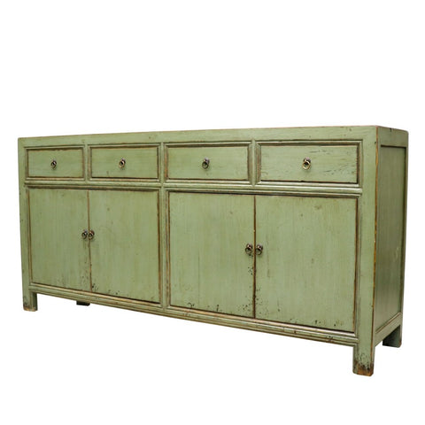 Vintage Green Shabby Chic Oriental 4 Door Sideboard / Hutch