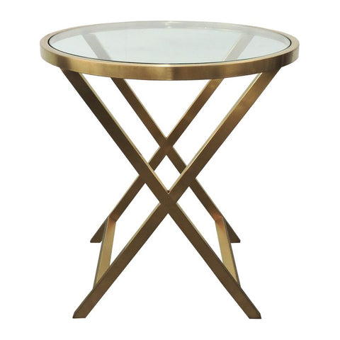 Bari Side Table Modern Glass & Bronze Polished Stainless Steel Frame