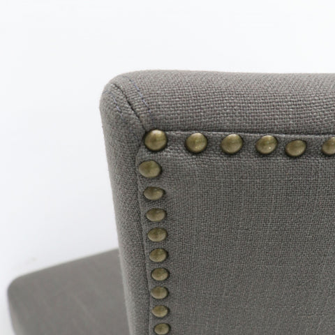 Oak & Grey Linen Modern Vintage Stud Detail Dining Chair
