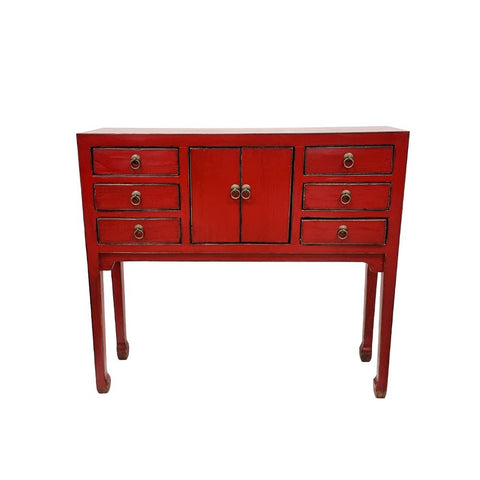 Vintage Chic Oriental Red Bedside Console Sideboard Table