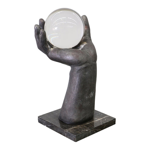 Iron Hand With Ball On Marble Plinth Decorative Display Ornament - Great Interior Accessory
