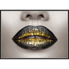 Black & Gold Abstract Lips Art On Canvas With Foil