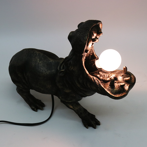 Whimsical Black & Bronze Hippo Bulb Table Lamp