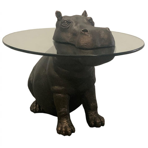 Modern Whimsical Hippo Side Table / Alcove Table With Glass Top