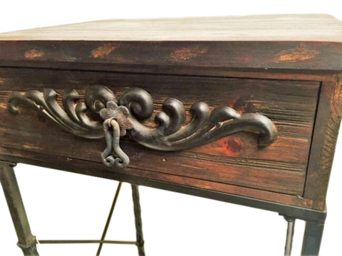 French Country Chic Wood & Iron Hall Table / Bedside Table Provincial