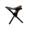 Black Leather & Teak Wood Pellini Foldup Stool - Modern Chic