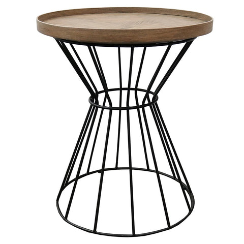 Modern Grenada Iron & Dark Wood Motif Side Table