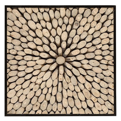 Large Square Abstract Crusoe Teak Branch Wood Wall Art Panel - Yakisugi Design