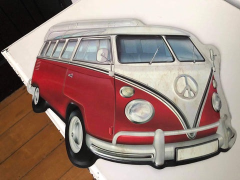 Red VW Combi Van Embossed Wall Art Sign