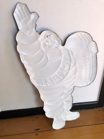 Michelin Man Large Rustic Embossed Automobilia Metal Wall Art Man Cave Sign