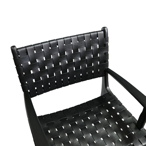 London Black Leather & Teak Wood Carver Chair / Armchair