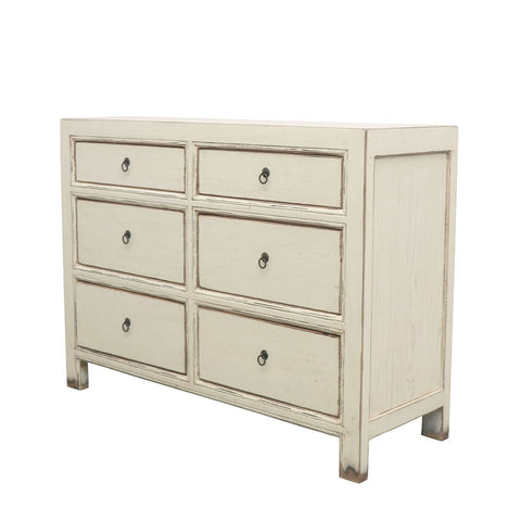 Shabby Chic Cream Oriental 6 Drawer Dresser / Commode