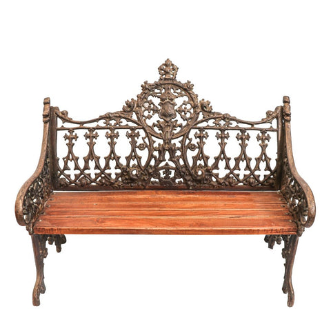 Ornate Iron Antique Original Wooden Bench Seat