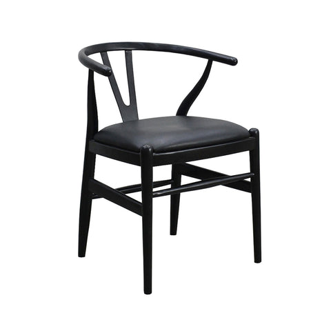 Wishbone Dining Chair Black Leather & Black Wood