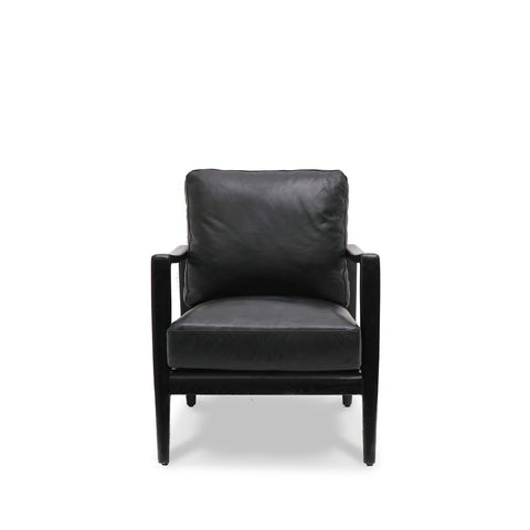 Black Leather & Black Wood Frame Reid Contemporary Elegance Sofa / Lounge Armchair