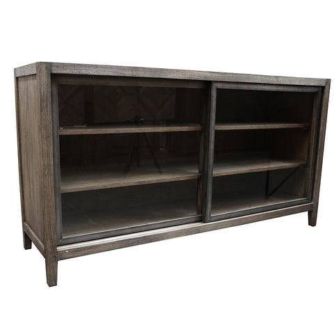 Toronto Wood & Glass Sideboard / Entertainment Unit Cabinet With Sliding Doors