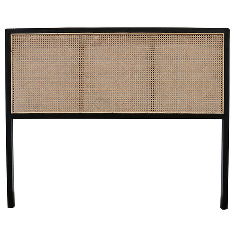 Unison Bedhead Headboard Black Rattan & Teak Wood (Queen)